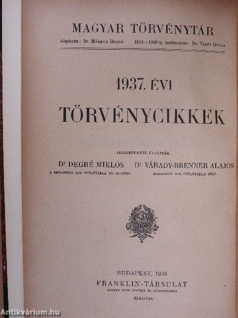 1937. évi törvénycikkek/Pótlások az 1874-1934. évi törvényekhez