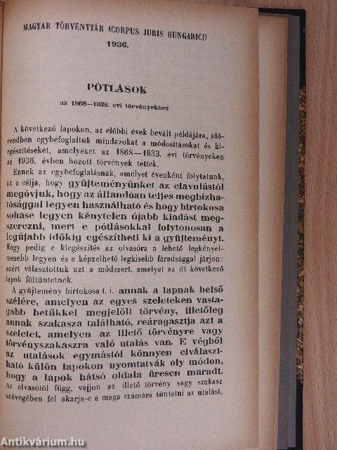 1936. évi törvénycikkek/Pótlások az 1868-1933. évi törvényekhez