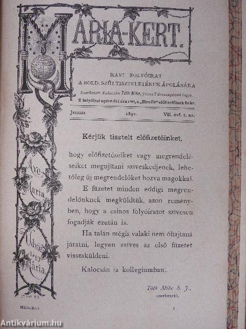 Jézus Szentséges Szivének Hirnöke 1891. (nem teljes évfolyam)/Mária-Kert 1891. január-deczember