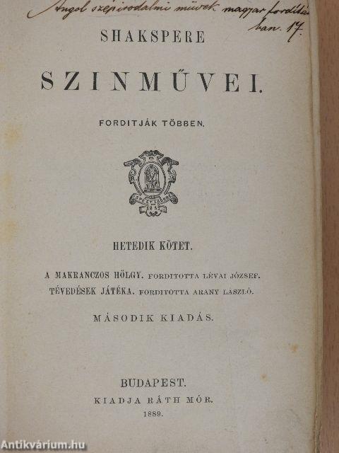 Shakspere szinművei VII-IX.