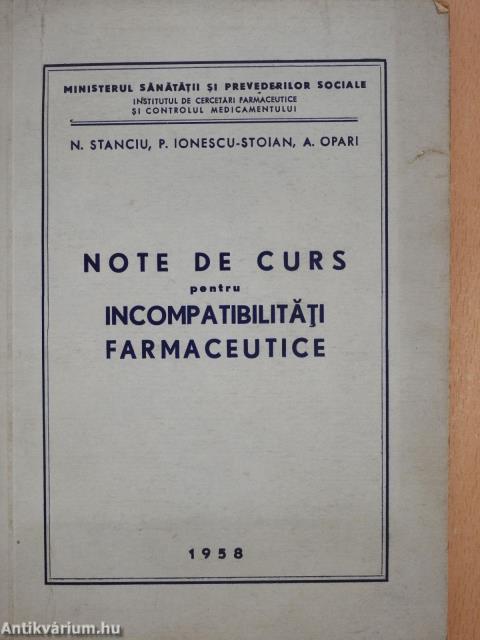 Note de curs pentru incompatibilitati farmaceutice (dedikált példány)