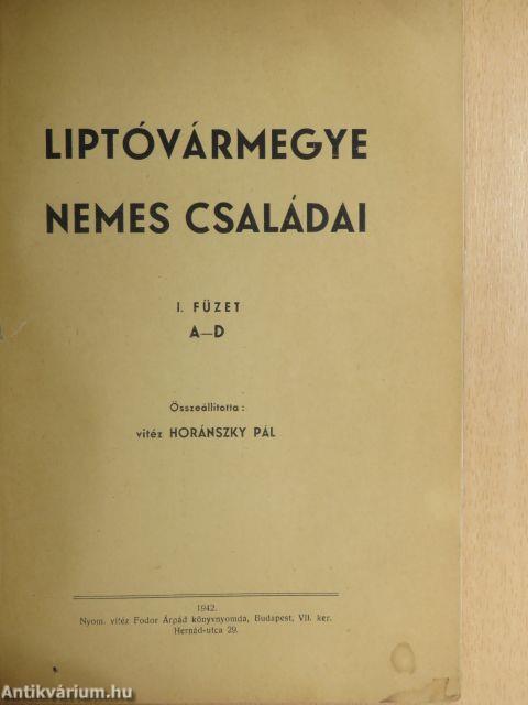 Liptóvármegye nemes családai I. (töredék)