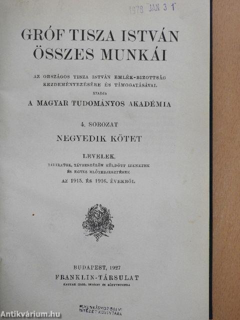 Gróf Tisza István összes munkái IV. (töredék)