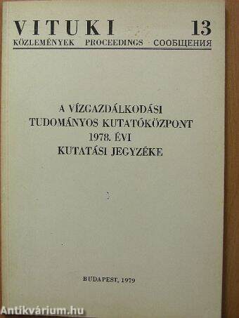 A Vízgazdálkodási Tudományos Kutatóközpont 1978. évi kutatási jegyzéke