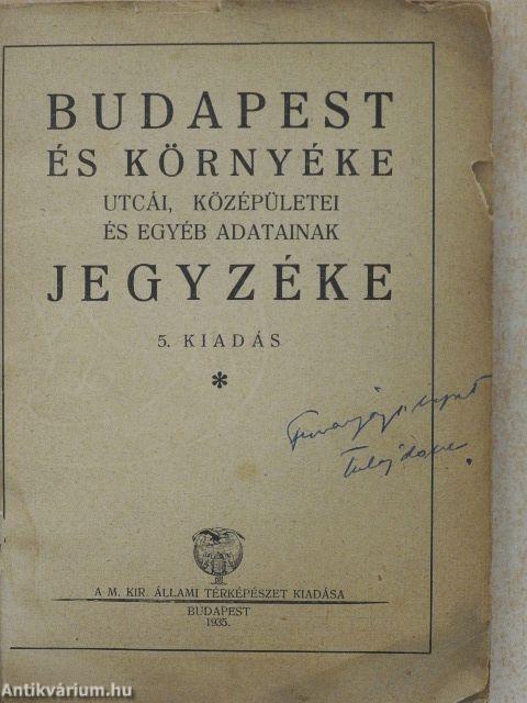 Budapest és környéke utcái, középületei és egyéb adatainak jegyzéke