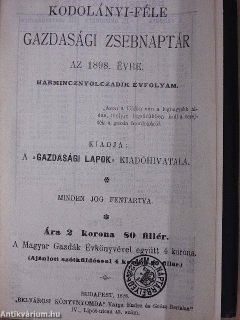 Kodolányi-féle gazdasági zsebnaptár az 1898. évre