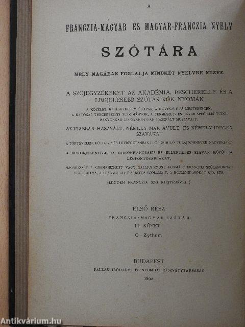 A franczia-magyar és magyar-franczia nyelv szótára I/3. (töredék)