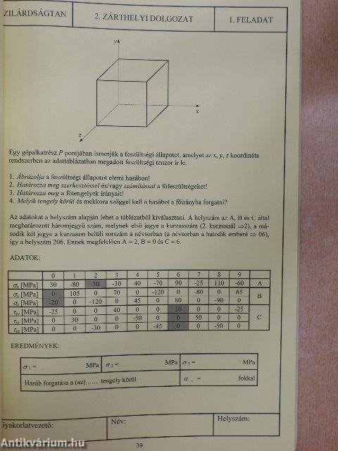 Szilárdságtan - Zárthelyi feladatok