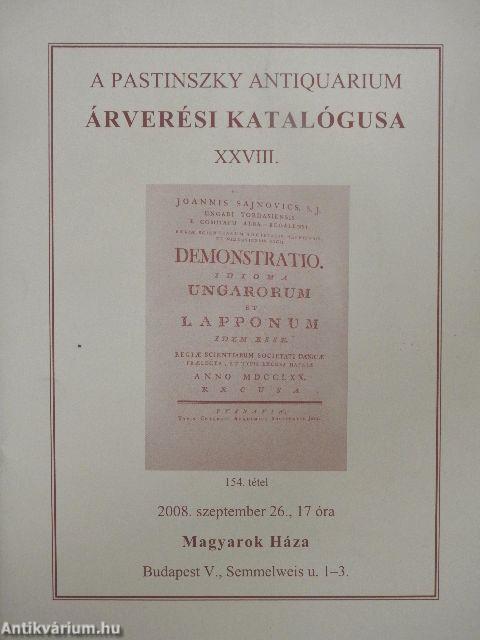 A Pastinszky Antiquarium árverési katalógusa XXVIII.