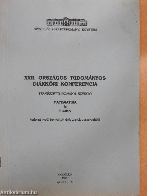 XXII. Országos Tudományos Diákköri Konferencia 1995. április 11-13.