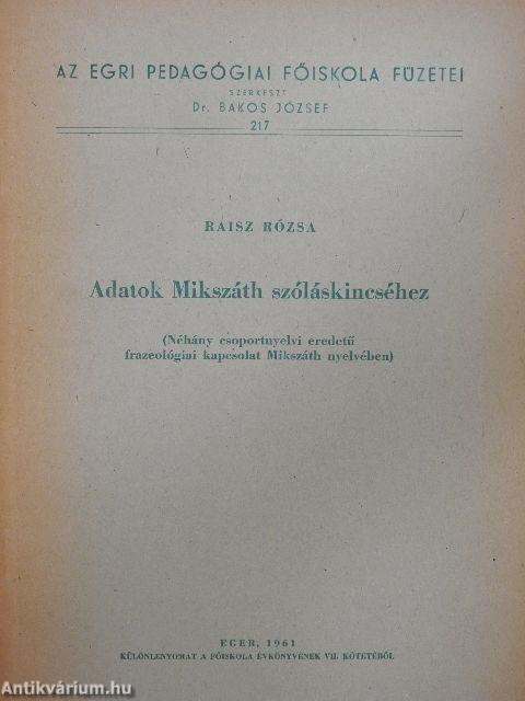 Adatok Mikszáth szóláskincséhez