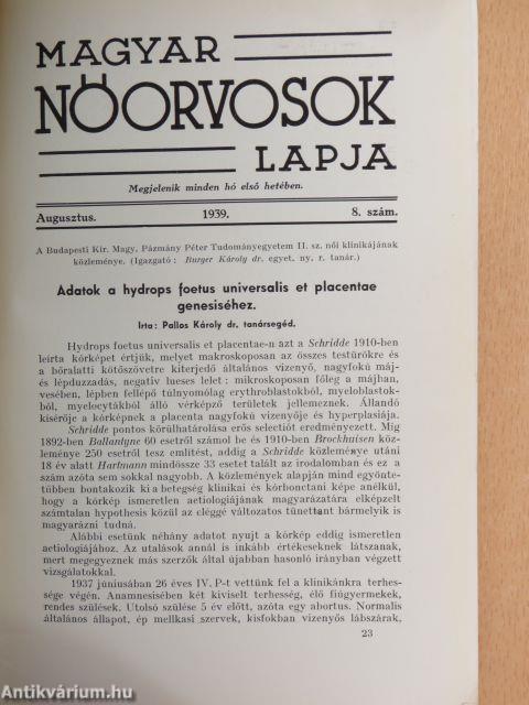 Magyar Nőorvosok Lapja 1939. augusztus