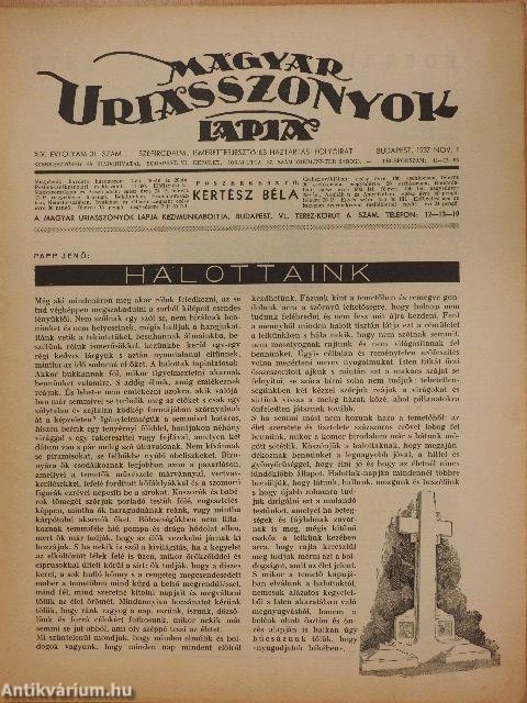 Magyar Uriasszonyok Lapja 1937. november 1.