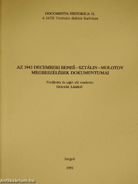 Az 1943 decemberi Benes-Sztálin-Molotov megbeszélések dokumentumai