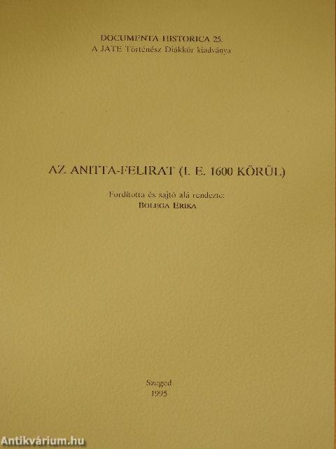 Az Anitta-felirat (i. e. 1600 körül)