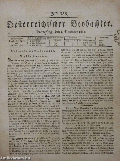 Österreichischer Beobachter 1. december - 31 december 1814. (gótbetűs)