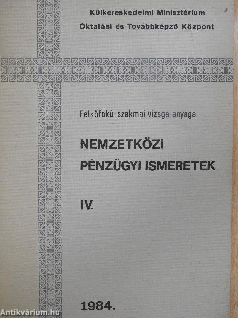 Nemzetközi pénzügyi ismeretek IV.