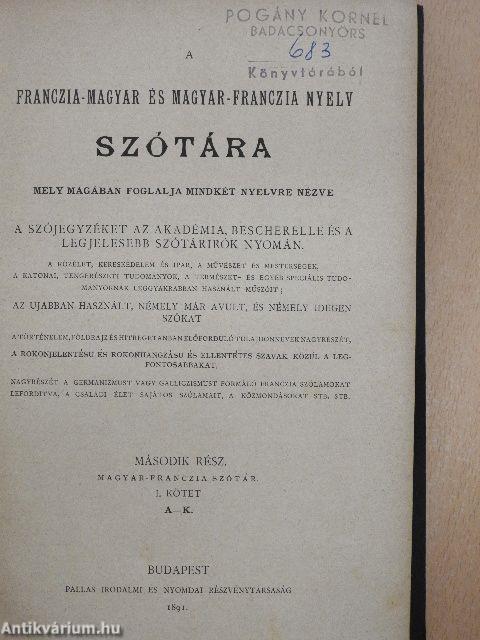 A franczia-magyar és magyar-franczia nyelv szótára II/1-2.