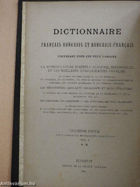 A franczia-magyar és magyar-franczia nyelv szótára II/1-2.