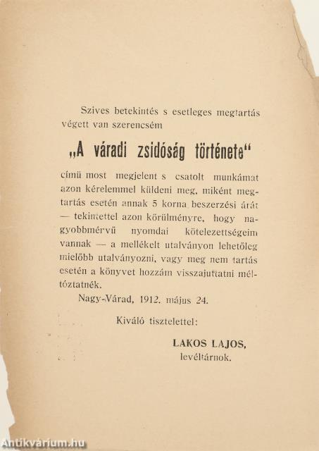 A váradi zsidóság története