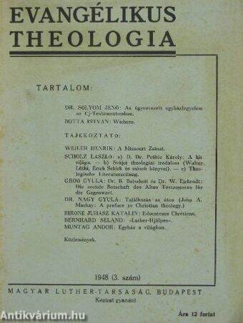 Evangélikus theologia 1948. 3. szám