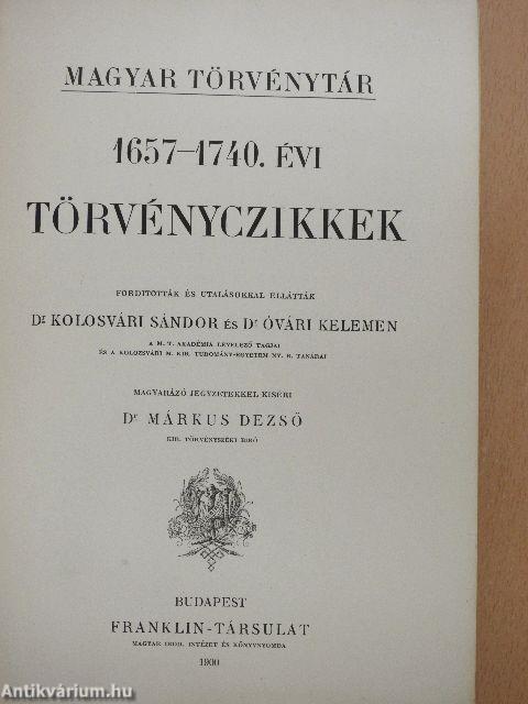 1657-1740. évi törvényczikkek