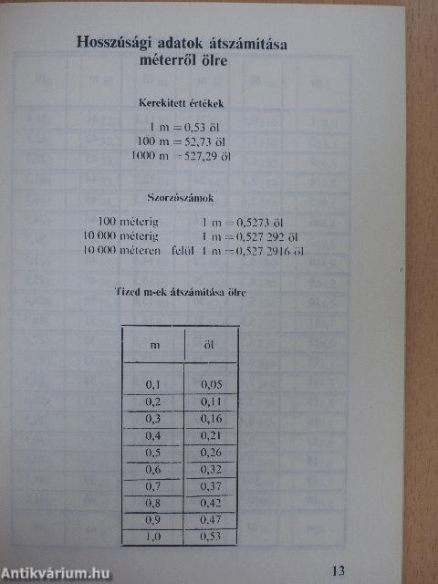 Területátszámító zsebkönyv