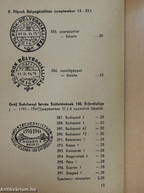 Magyar alkalmi-bélyegzések katalogusa III. 1941. év