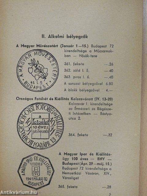 Magyar alkalmi-bélyegzések katalogusa III. 1941. év