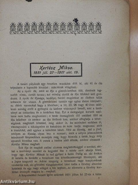 A Jászóvári Premontrei Kanonokrend Nagyváradi Főgimnáziumának értesitője az 1917-1918. iskolaévről