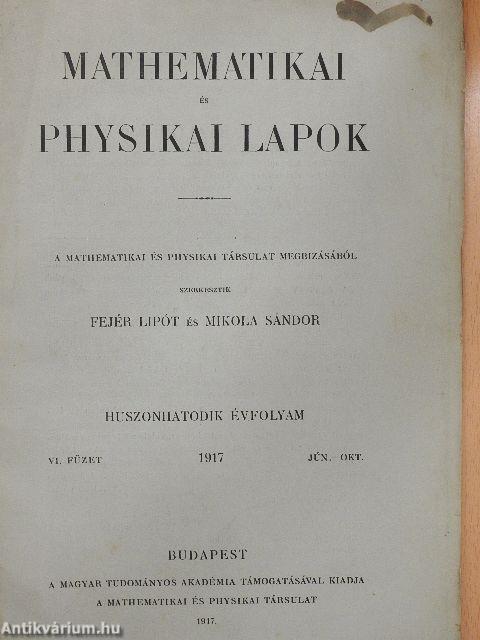 Mathematikai és physikai lapok 1917. június-október