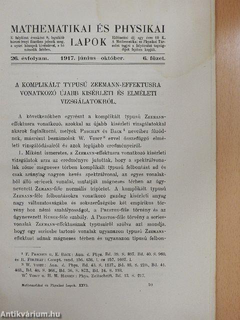 Mathematikai és physikai lapok 1917. június-október