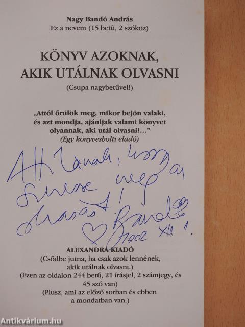 Könyv azoknak, akik utálnak olvasni (dedikált példány)