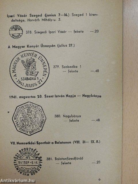 Magyar alkalmi-bélyegzések katalogusa III. 1941. év