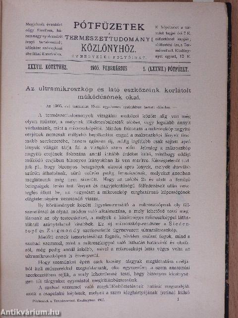 Pótfüzetek a Természettudományi Közlönyhöz 1905-1906. (vegyes számok) (6 db)