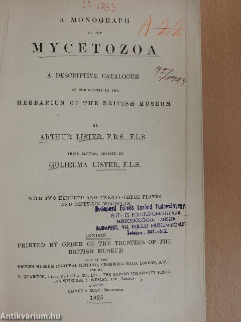 A monograph of the mycetozoa