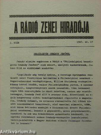 A rádió zenei híradója 1967. december 17.
