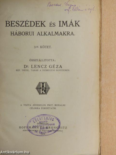 Beszédek és imák háborui alkalmakra III.