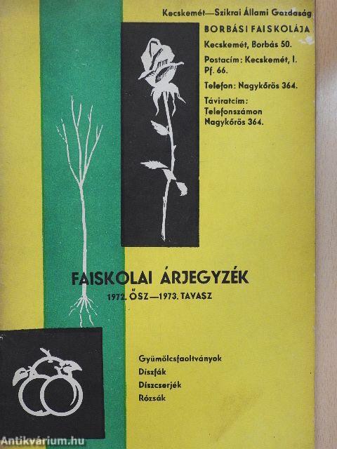 Faiskolai árjegyzék 1972. ősz-1973. tavasz