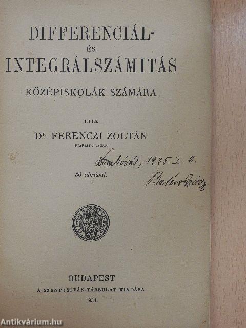 Differenciál- és integrálszámitás középiskolák számára