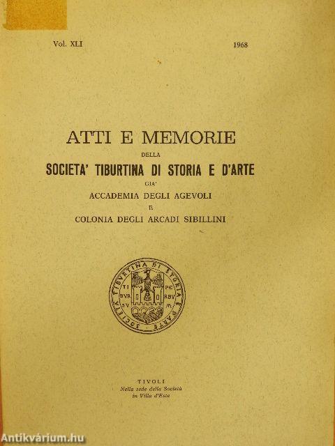 Atti e Memorie della Societa' Tiburtina di Storia e d'Arte 1968