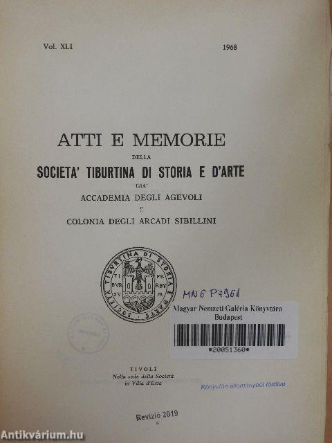 Atti e Memorie della Societa' Tiburtina di Storia e d'Arte 1968