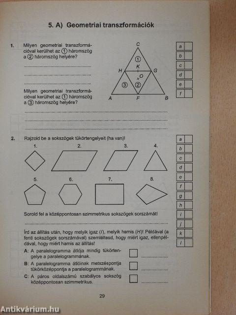 Témazáró felmérő feladatsorok - matematika 7. osztály