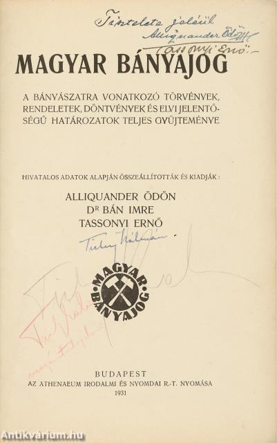 Magyar bányajog (dedikált példány)