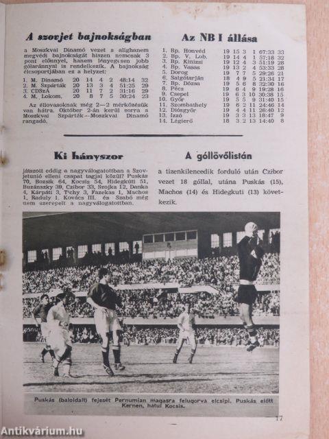 1955. szeptember 25-én, vasárnap délután fél 5 órakor a Népstadionban: Szovjetunió-Magyarország válogatott labdarúgó mérkőzés
