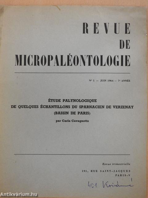 Étude Palynologique de Quelques Échantillons du Sparnacien de Verzenay (Bassin de Paris)(dedikált példány)