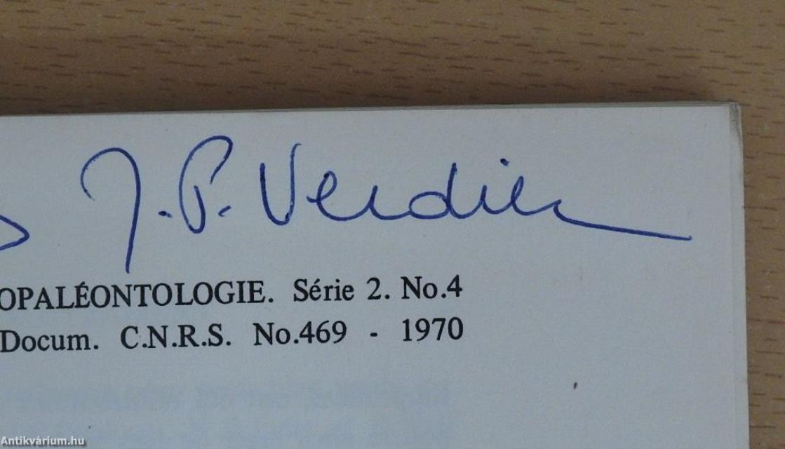 Addendum au memoire de G. Deflandre ez I. C. Cookson microplanctonfossile de sédiments du mésozoique supérieur et du Tertiaire d'Australie (dedikált példány)