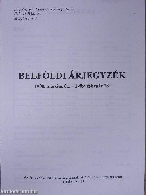 Belföldi árjegyzék