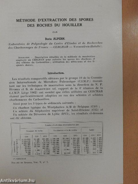 Méthode d'extraction des spores des roches du houiller