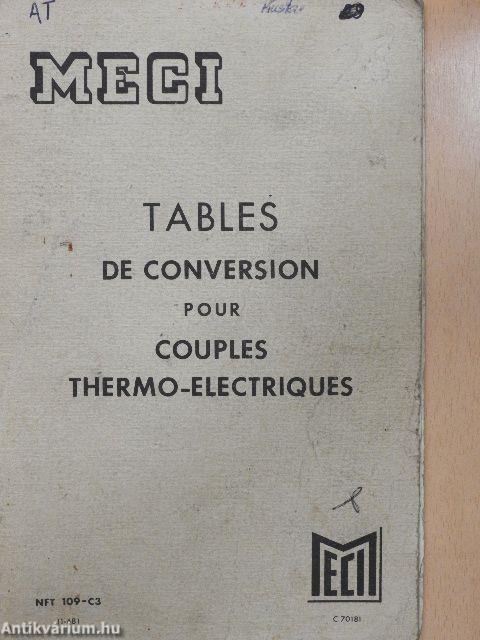 Tables de Conversion pour Couples Thermo-Electriques